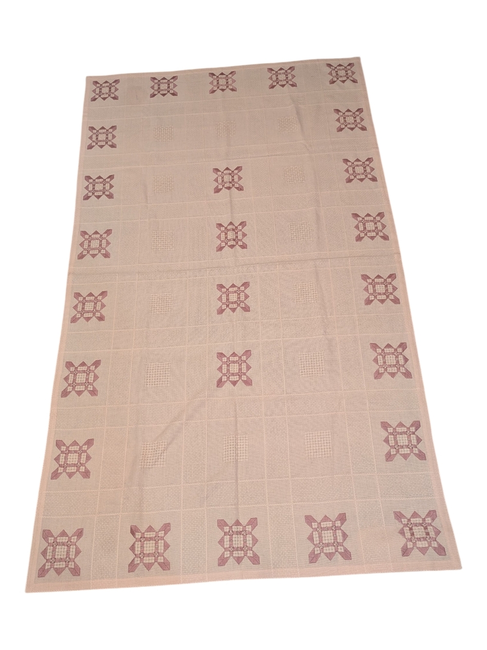 70s Pink Hungarian Kalotaszeg Vagottas* Or Norwegian Hardenger* Table Cloth 87"